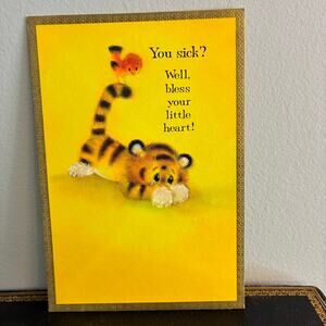Vintage Hallmark Tiger Tales Get Well Card Cute Tiger Yellow Humor